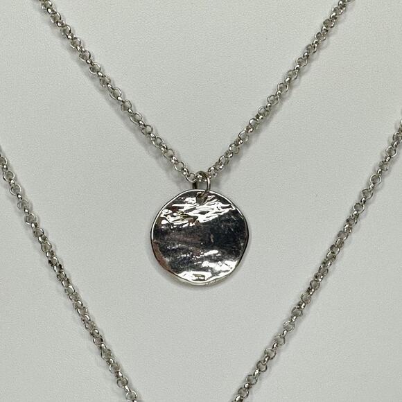 Chico's Layered Hammered Disc Rhinestone Silver Long Necklace ✨ - Picture 6 of 10
